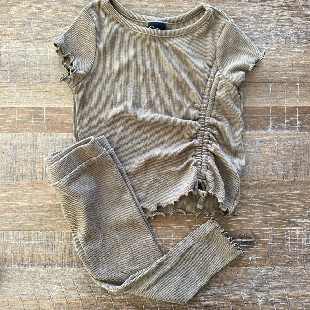 2 piece ruched rib set- Green